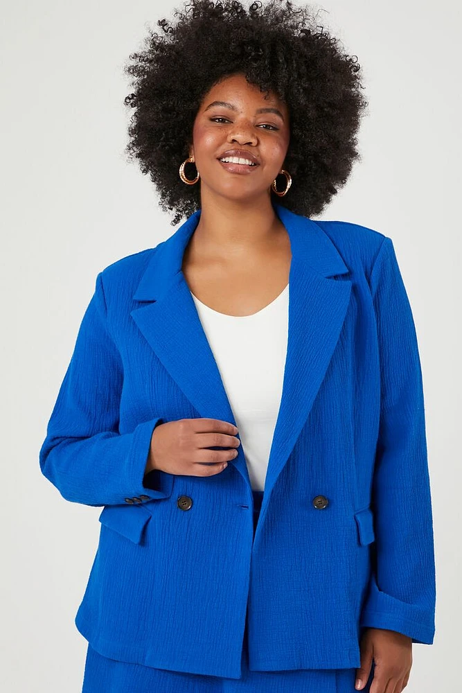 Plus Crinkled Double-Breasted Blazer