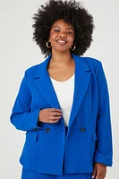 Plus Crinkled Double-Breasted Blazer