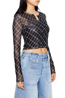 Plaid Mesh Crop Top & Cami Set