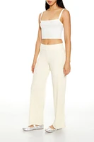 Ribbed Mid-Rise Wide-Leg Pants