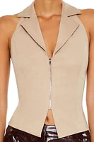 Notched Zip-Up Halter Crop Top