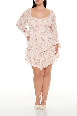 Plus Tiered Floral Mini Dress