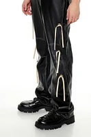Two-Tone Faux Leather Flare Pants
