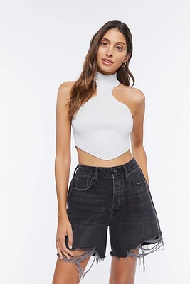 Sweater-Knit Mock Neck Crop Top