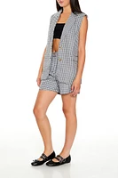 Tweed Plaid Vest & Shorts Set