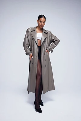 Belted Faux Leather Trench Coat