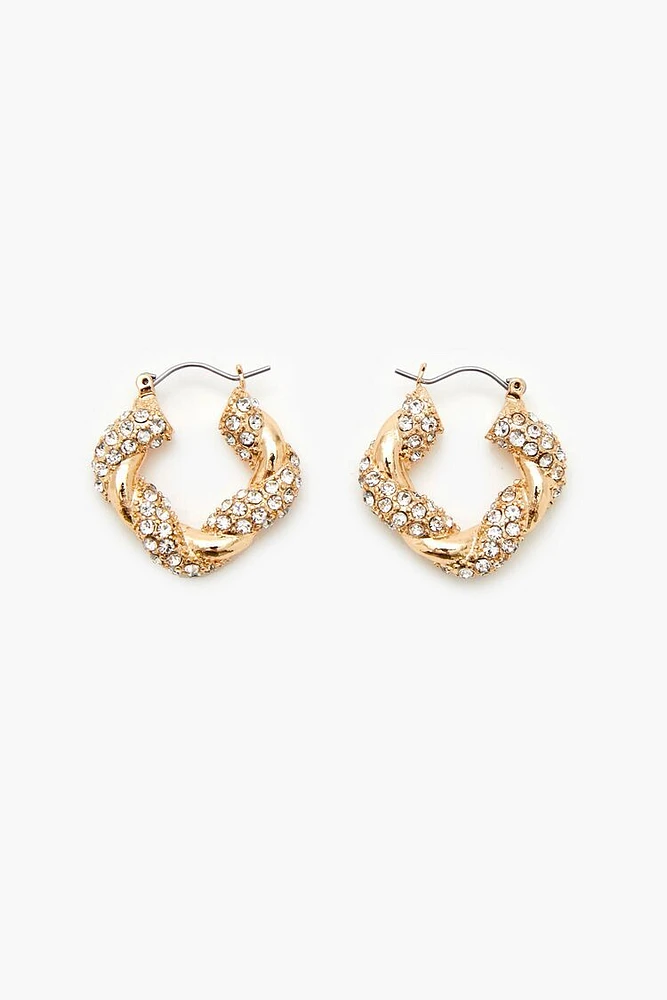 Twisted Rhinestone Hoop Earrings