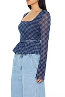 Plaid Square-Neck Peplum Top