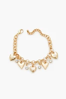 Rhinestone Heart Charm Bracelet