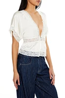 Satin Plunging Lace-Trim Top