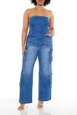 Plus Strapless Denim Jumpsuit