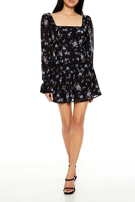 Floral Square-Neck Mini Dress