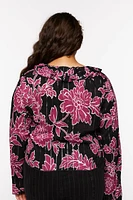 Plus Floral Ruffled Split-Hem Top