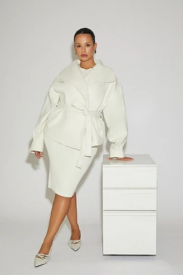 Plus Curved-Hem Wrap Coat