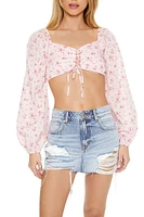 Floral Print Lace-Up Crop Top