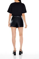 Faux Leather Wrap Skort