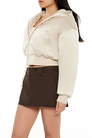 Hooded Satin Cropped Bomber Jacket