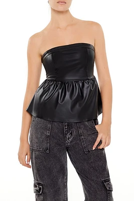 Faux Leather Peplum Tube Top