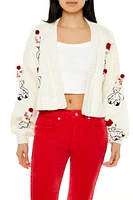 Teddy Bear Pom Cardigan Sweater