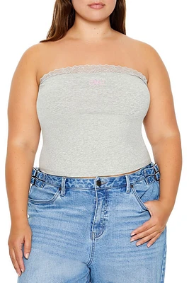 Plus Embroidered Bow Tube Top