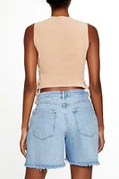 Lace-Up Corduroy Crop Top