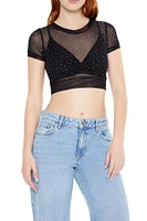 Cropped Mesh Rhinestone Tee