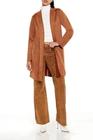 Faux Suede Open-Front Trench Coat