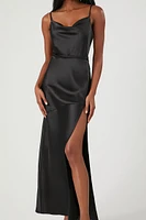 Satin Leg-Slit Maxi Dress