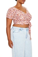 Plus Floral Print Wrap Top