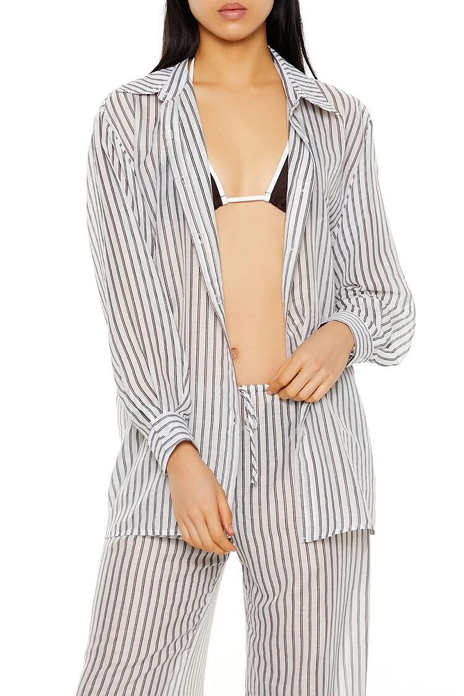 Striped Lightweight Swim Cover-Up Shirt Dress