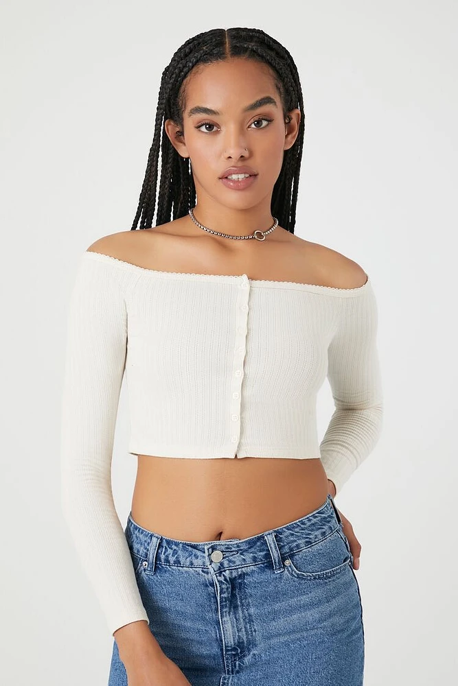 Pointelle Off-the-Shoulder Crop Top