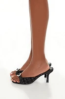Flower Buckle Tweed Kitten Heels