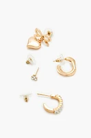 Bow Heart Stud & Drop Earring Set