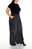 Plus Satin Mid-Rise Cargo Pants