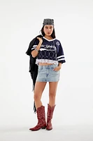 Denim Embroidered Wing Mini Skirt