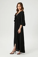 Butterfly-Sleeve Flounce Maxi Dress