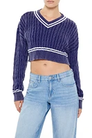 Varsity-Striped Cropped Sweater