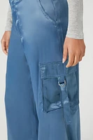 Satin Wide-Leg Cargo Pants