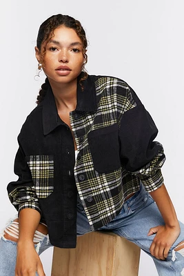 Plaid Cropped Corduroy Shacket