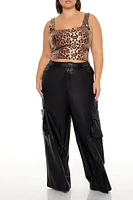 Plus Sequin Leopard Crop Top