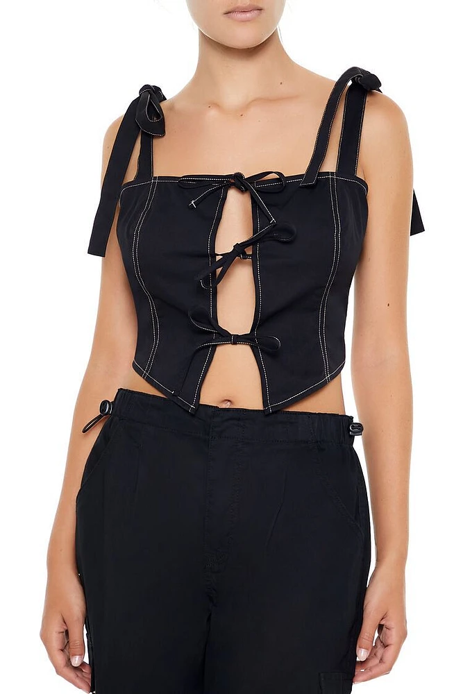 Cropped Cutout Bow Bustier Top