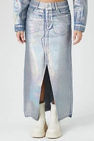 Iridescent Denim A-Line Maxi Skirt