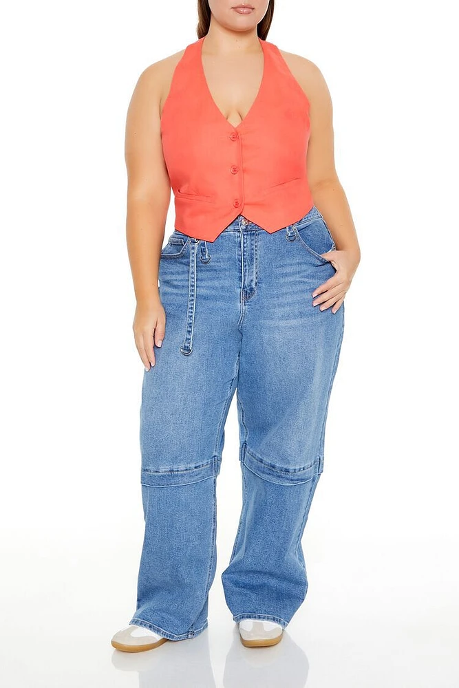 Plus Wide-Leg Utility Jeans