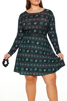 Plus Fair Isle Mini Dress & Scrunchie Set