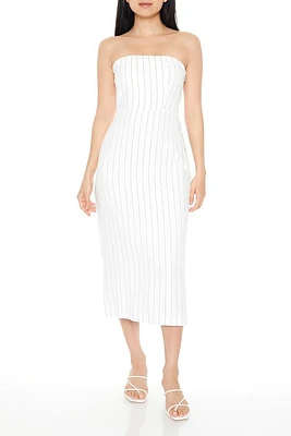 Strapless Pinstriped Midi Dress