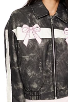Striped Bow Bomber Jacket