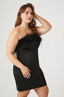 Plus Feather-Trim Tube Dress