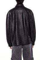 Faux Leather Button-Front Shirt