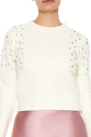 Faux Gem Cable Knit Sweater