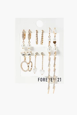 Rhinestone & Faux Pearl Earring Set